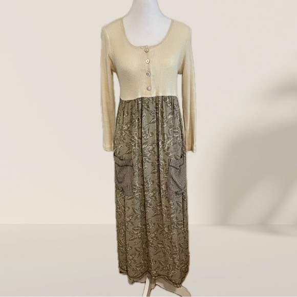 Vintage Sharon Anthony Green Button Midi Dress Grunge Revival - Picture 1 of 7